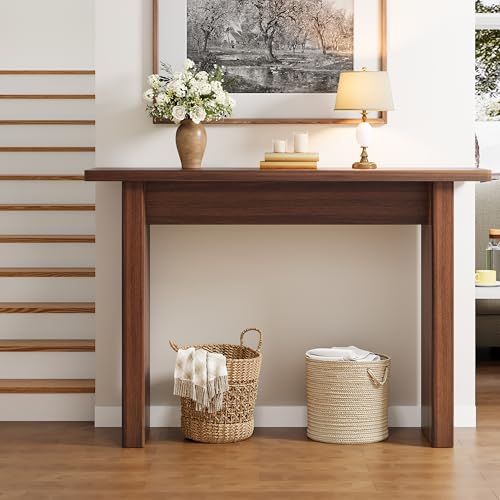 RUSTYER Fluted Entryway Console Table, Wooden Rectangular Sofa Table for Entrance, Narrow Wood Entryway Small Long Entry Table for Hallway, Living Room (Walnut) RUSTYER