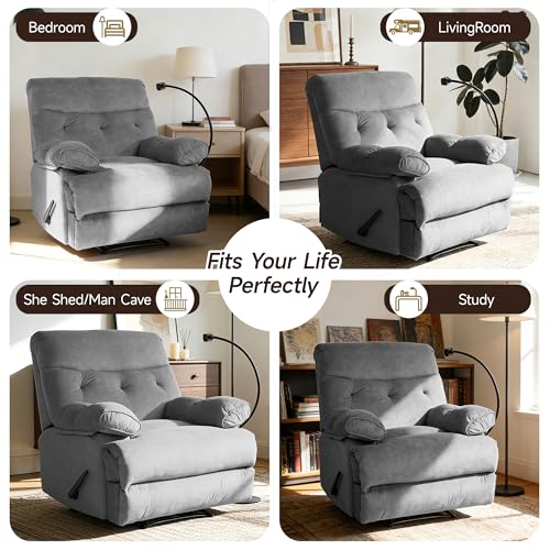 GNMLP2020 Oversized Recliner Chairs, Manual Large Recliners, Big Mans Recliner Chair for Adults 400lbs, Extra Wide Single Reclining Sofa Chair for Living Room, RV, Grey