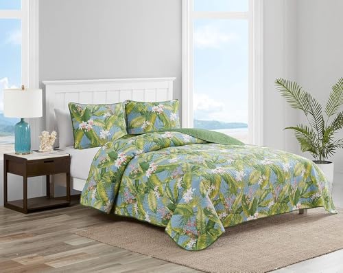 Tommy Bahama Quilt Set Reversible Cotton Bedding with Matching Shams, Lightweight Home Decor for All Seasons, Sky Tommy Bahama