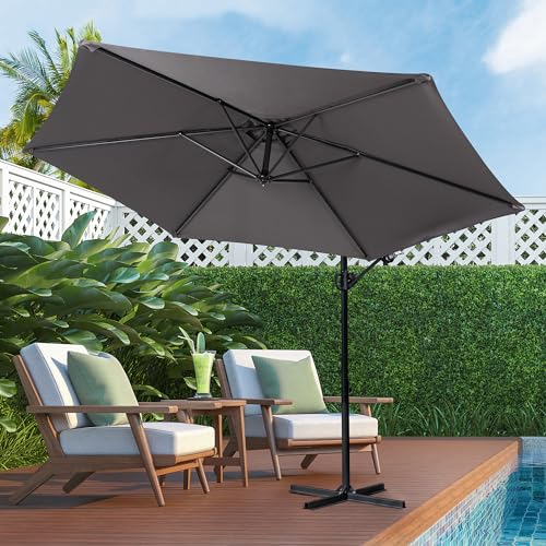 Shintenchi Patio Offset Umbrella with Easy Tilt Adjustment,Crank and Cross Base, Outdoor Cantilever Hanging Umbrella, Sunshade Umbrella Canopy, Dark Gray Shintenchi