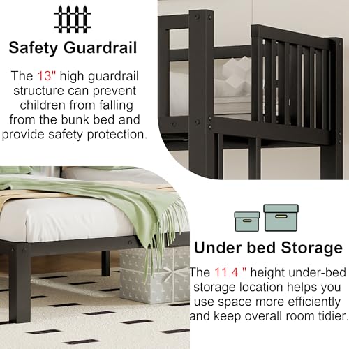 MoproBeti Triple Bunk Bed for Kids,Metal Heavy Duty 3 Bunk Beds with Storage Shelf & Ladder, Convertible Three Bunk Beds for Girls Boys Teens,Can be Separated into 3 Beds, Black MoproBeti