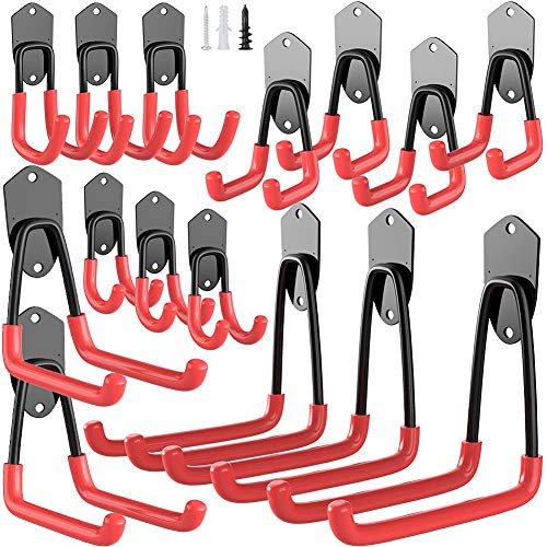 TORACK Garage Hooks Heavy Duty, 15 Pack Wall Mount Steel Utility Hooks&Hangers, Anti-Slip Rubber Coated, Garage Storage Organizer for Garden Tools, Power Tools, Ladders, Brooms, Bikes, Bulk Items TORACK