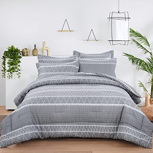 WONGS BEDDING Grey Comforter King, Soft Microfiber Reversible Grey Boho Down Alternative Comforter Set for King Bed- 3 Pieces (1 Solid Comforter + 2 Pillow Shams), Bedding Comforter Set 104" x 90" WONGS BEDDING