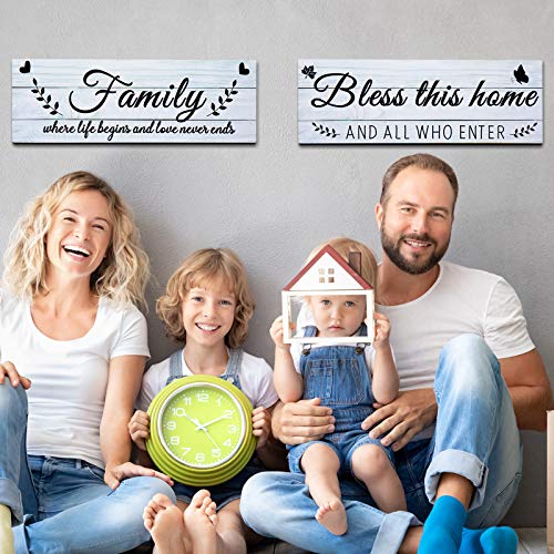 Jetec Wooden Family Signs Rustic Bless This Home Wood Family Decor Wall Art Farmhouse Entryway Decoration for Bedroom Living Room Office, 13.8 x 4.7 Inch (White) Jetec
