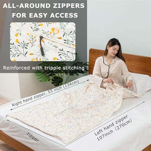 Exermil 100% Cotton Sleeping Bag Liner with Full Length Zipper on 3 Sides; Single/Double Adult Sleep Sack for Travel & Camping, Multifunctional Travel Sheets (Unzipped 87”x87”) for Hotel, Lightweight EXERMIL