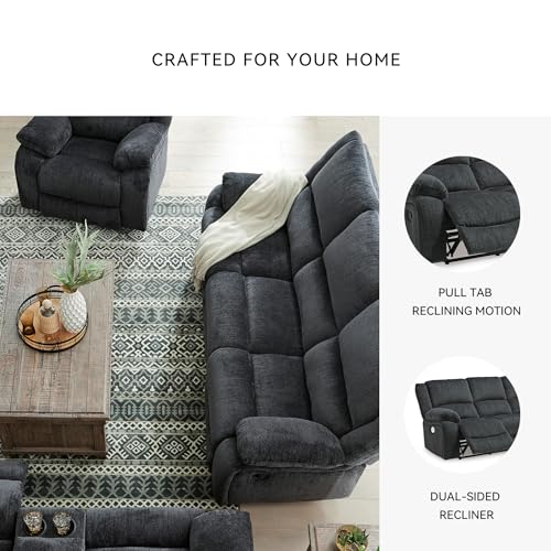 Signature Design by Ashley Draycoll Contemporary Manual Pull Tab Reclining Sofa, Dark Gray Signature Design by Ashley