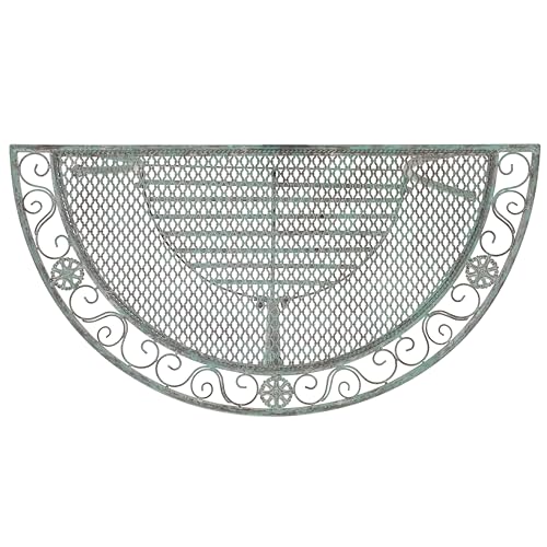 SAFAVIEH Outdoor Collection Genson Antique Dark Green Wrought Iron Half Moon Console Table SAFAVIEH