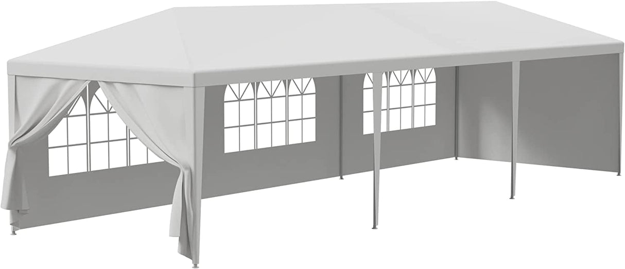 Generic Party Tent 10'x30' Patio Tent Outdoor Canopy Shelter with 8 Removable Side Walls (10' x 30' with 8 Side Walls) White Ge-726 WoodArtSupply