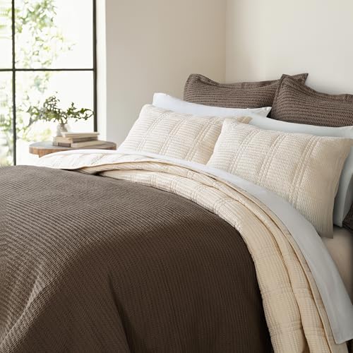 Levtex Home Cloud Waffle King/Cal King Quilt Set (106x92in) and 2 Pillow Shams (36x20) - Box Quilted Waffle Texture - Undyed Cream - Cotton King Size Quilt Bedding Set - Lightweight Soft Pre-Washed Levtex Home
