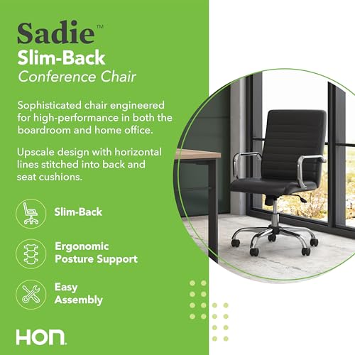 HON Sadie Executive Chair, Ergonomic Leather Office Chair with Chrome Arms and Back Support, for Computers, Desks, Home Offices, 360 Swivel, Black HON