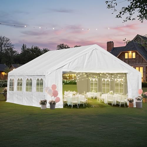Aoodor 26 x 20 Ft Heavy-Duty Party Tent with Church Window Sidewalls, Waterproof & Weather-Resistant Large Marquee Tent for Parties, Wedding, Barbecues, Outdoor Events, White Aoodor
