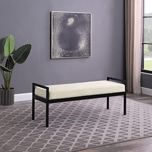 HomePop Modern Metal Bench|Bench for Living Room & Bedroom | Decorative Home Furniture -Sherpa Cream HomePop