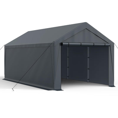 Raxmolo 12x20FT Heavy Duty Carport, Portable Garage with Removable Sidewalls and Doors for Car, Truck, SUV, UV Resistant Waterproof Carport Canopy for Outdoor, All-Season Tarp for Car, Gray