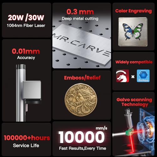 Mr.Carve S4-20W Fiber Laser Marking Machine for Metals&Jewelry&Plastics,Fiber laser engraver with Lightburn compatibility MR. CARVE