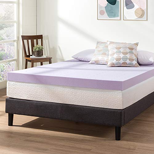 Mellow 4 Inch Ventilated Memory Foam Mattress Topper, Soothing Lavender Infusion, CertiPUR-US Certified, Queen Mellow