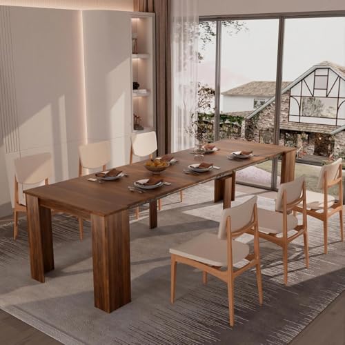 DMAITH 20"-118" Extendable Dining Table for 2-12 People, Modern Modular Extension Table, Space-Saving Extra Long Folding Dining Table, Multifunctional Conference Meeting Table, Walnut DMAITH
