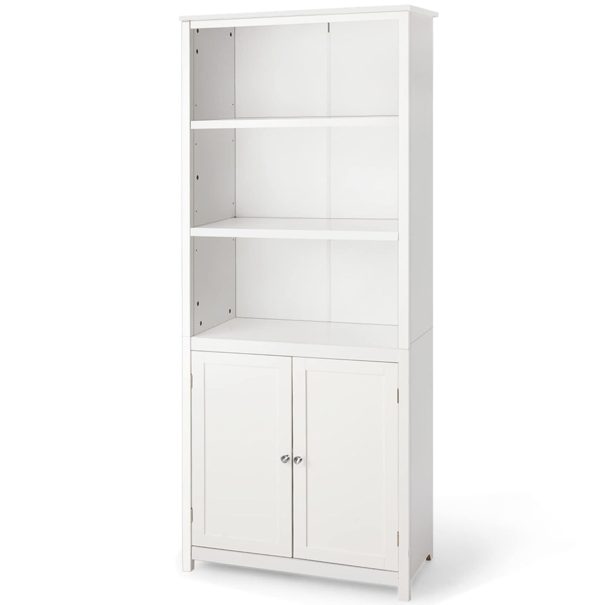 Tangkula 3-Tier White Bookcase with Double Doors for Elegant Storage Solutions Tangkula