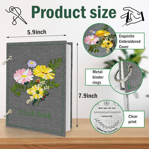 Kenburg Beginners Embroidery Stitch Book, DIY Needlepoint Kits Comes with a Complete Tool Kit, Instructional Tutorial and 6x8 Inch Removable Practice Patterns, Gifts for Craft Lovers, Mom, Women