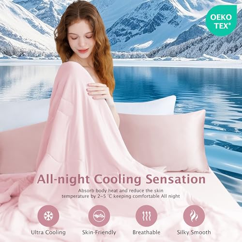 BEAUTEX Cooling Comforter Queen Size - Double Sided Cool Blanket for Hot Sleepers and Night Sweats, Q-Max>0.45, Breathable Lightweight Silky Summer Ice Blankets for All Season (Pink, 90" x 90") BEAUTEX