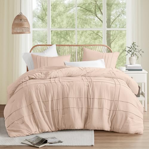 Comfort Spaces Blush King Size Comforter Set - 3 Piece Pintuck Pleated Bedding Set, All Season Lightweight, Extra Soft Pre-Washed Microfiber Bed Set, Shams Comfort Spaces