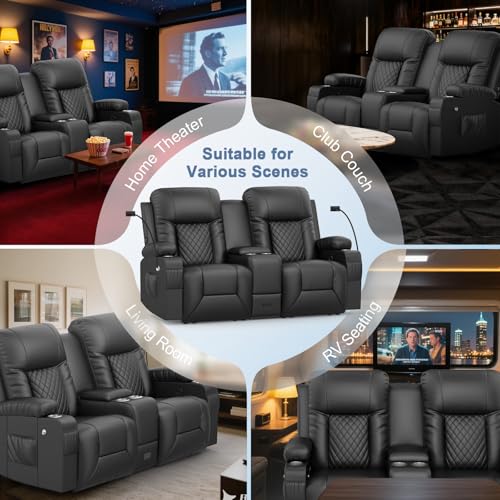 DG PEAFOWL Recliner Sofa Set, Loveseat Recliner Couch and 2 PCS Recliner Chair with Heat & Massage, Home Theater Seating with Console, Drawer, USB Ports & Phone Holders, Reclining Loveseat for Theater