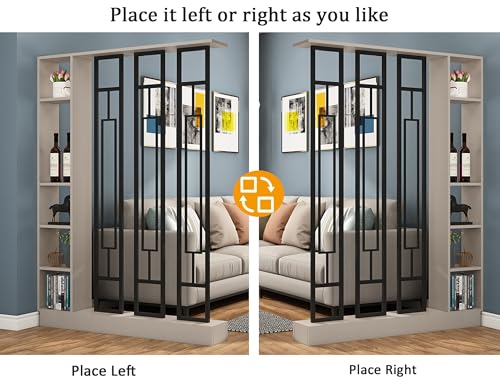 Wall Room Divider, Modern Freestanding Wood Room Divider Screen with Shelf & Cabinet Storage for Living Room,Office, Bedroom (Khaki+Black, 47" L x 9.5" W x 79.5" H) GRGECXZ