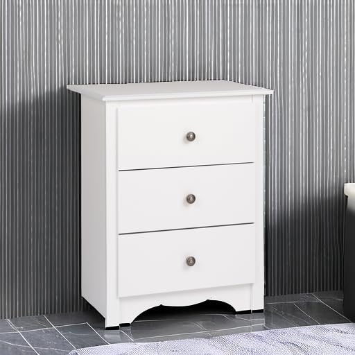 Prepac Sonoma Traditional Tall Nightstand Side Table with 3 Drawers, Functional Tall 3-Drawer Bedside Table 16" D x 23" W x 29" H, White, WDC-2403 Prepac