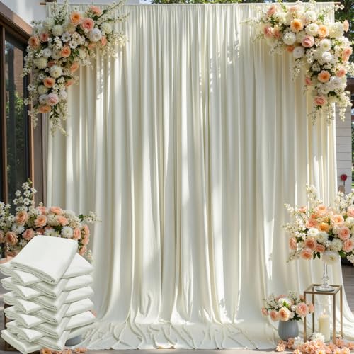 60×12ft Wrinkle Free Ivory Backdrop Curtain for Wedding Parties, 12 Panels 5×12ft Long Soft Silky Polyester Backdrop Drapes Cream Photo Back Drop Curtains for Party Photography Background Cloth NSSONBEN