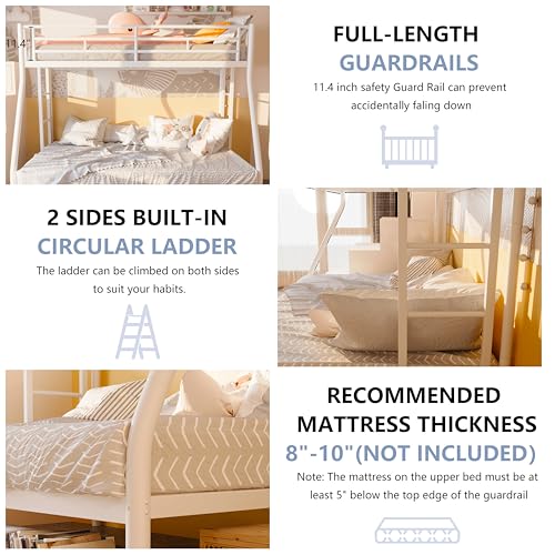 SUNLEI Metal Bunk Beds with Double Secured Ladders, Twin Over Full Bunk Bed with Surrounded Safety Guardrails, Space Saver Twin Beds, Noise Free for Small Bedroom, with Trundle, White SUNLEI