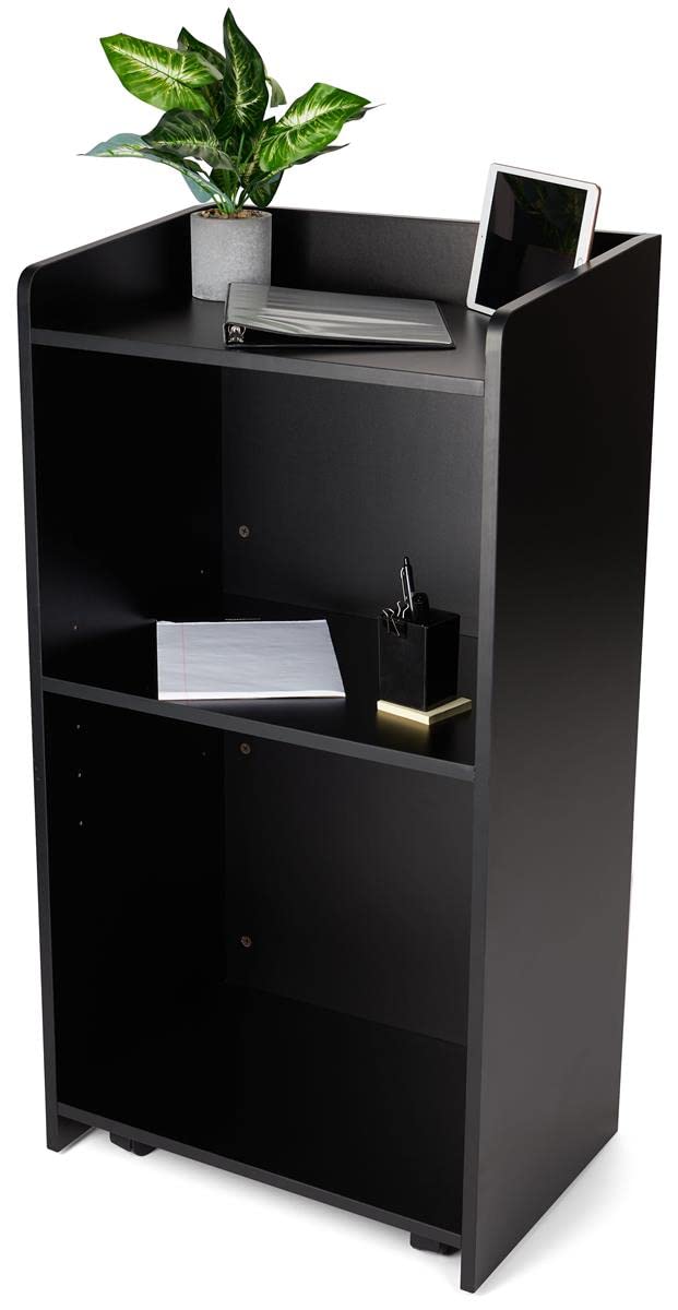 Displays2go Hostess Station, Hidden Wheels, Adjustable Shelf, Black (LCKDPHSBK) Displays2go