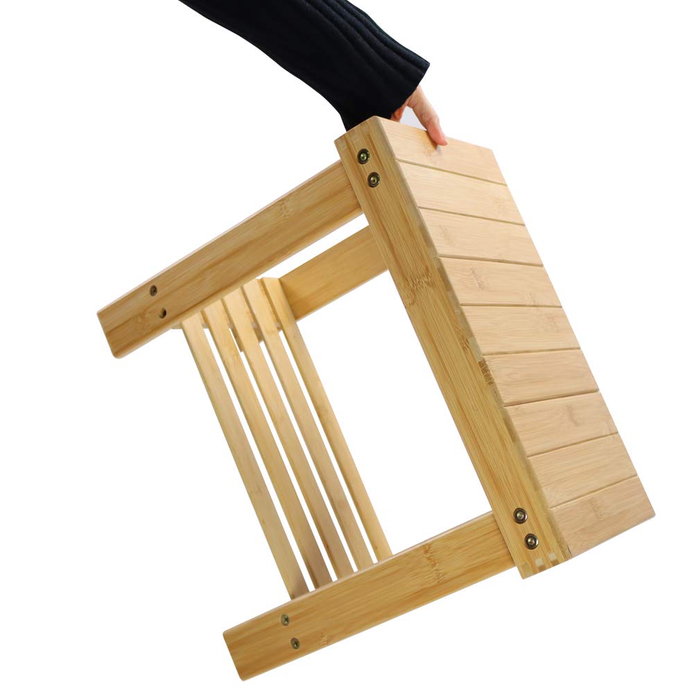 KKTONER Bamboo Step Stool with Storage Shower Bench with Shelf Foot Stool for Bathroom Living Room Bedroom Natural Color KKTONER