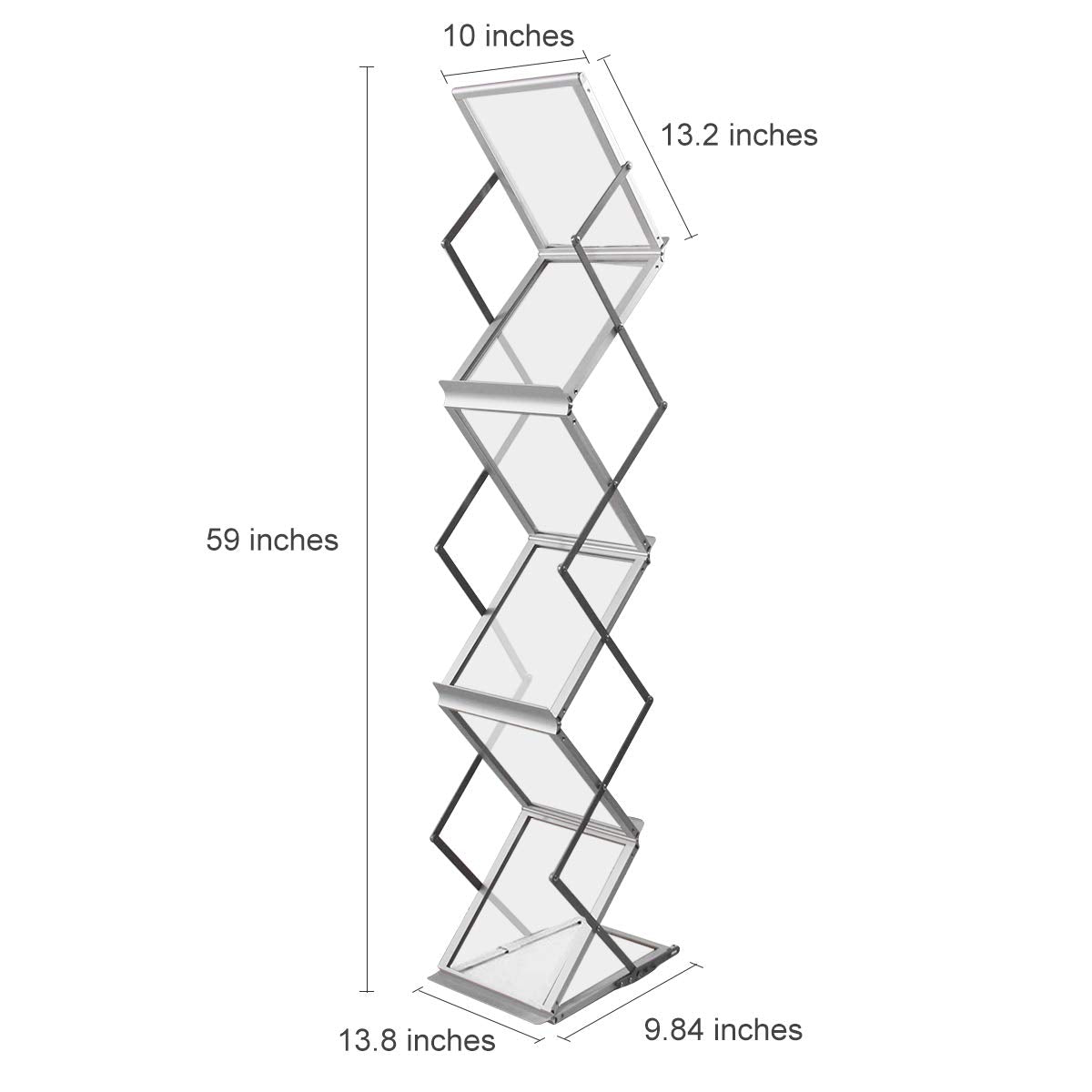 HUAZI Foldable Aluminum Magazine Rack, Portable Pop-up Display Stand, 6 Pockets, A4 Size, for Trade Shows, Office, Retail Store HUAZI
