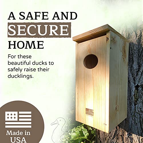 Made in USA, Premium Pine Wood Duck House, Ready to Install Nesting Box for Wood Ducks and Hooded Mergansers Applewood Outdoor
