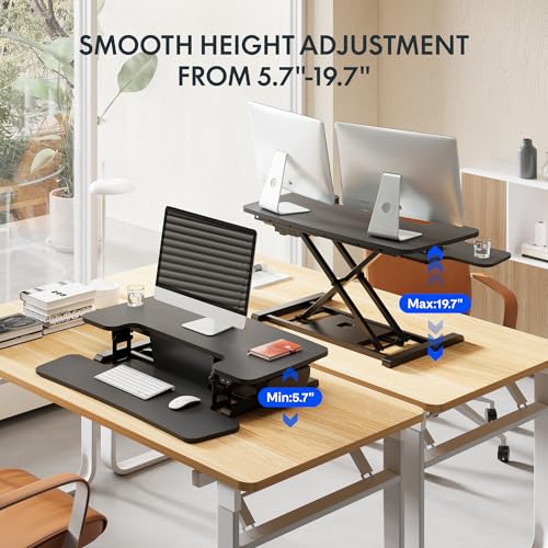 FLEXISPOT 42 inch Electric Motor Desk Converter, Height Adjustable Motorized Stand up Desk Riser with Quick Release Keyboard Tray, Black Monitors and Laptop Workstation FLEXISPOT