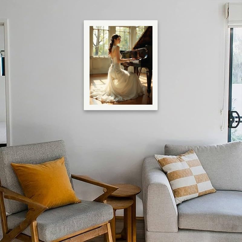 Romantic Paint by Numbers Kit for Adults - DIY Woman in White Dress Playing Piano Painting on Canvas 16x20 Inches, Acrylic Paint Set, Suitable for Beginners, Art for Home Decoration or Gifts DecorFriday
