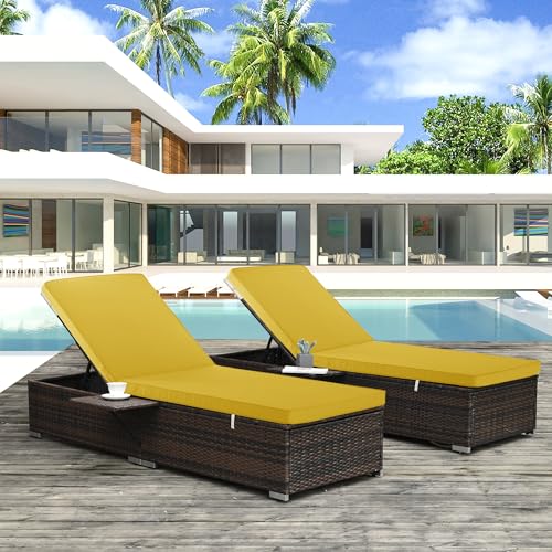 Comcaver Outdoor Chaise Lounge Cushion Set of 2, Fadesafe Water-Repellent Lounge Deck Reclining Chair Cushions for Patio Furniture Lawn Pool Resort Hotel, 72x21x3 Inch, Yellow