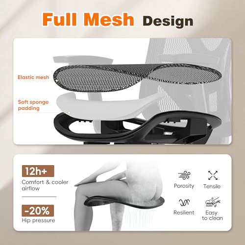 GABRYLLY Ergonomic Office Chair with Footrest, 135° Reclining Desk Chair with Adjustable Lumbar Support,3D Armrest,Headrest & Large Steel Base, 300LBS Heavy Duty Mesh Chair GABRYLLY