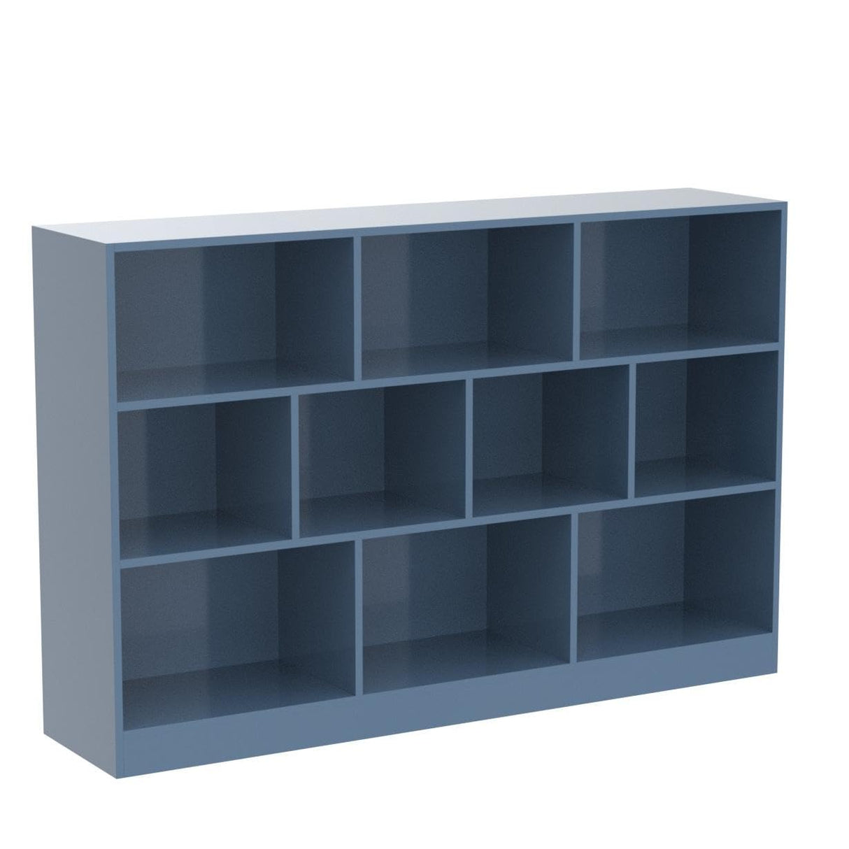 IOTXY Open Shelf Low Bookcase - Wooden 3-Tier Floor Standing Display Cabinet Organizer with Base, 10 Cubes Short Horizontal Bookshelf in Bright Blue IOTXY
