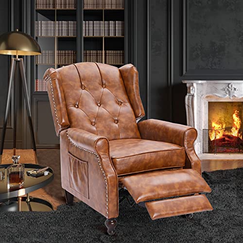 B BAIJIAWEI Massage Recliner Wingback Chair with Heat, Tufted Fabric Armchair, Push Back Recliner with Remote Control, Adjustable Backrest & Heating Function for Living Room (Pu Brown) B BAIJIAWEI