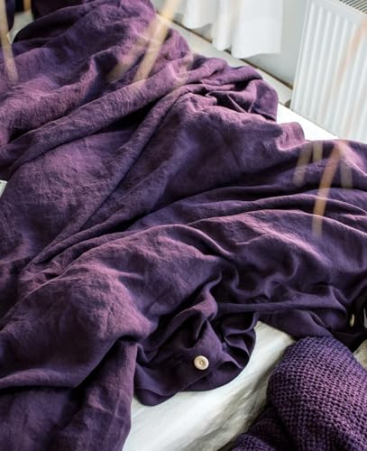 Gaytri Handicraft Linen Duvet Cover in Plum. King Queen Twin Full Double Single Size Dark Purple Linen Bedding Cover Set (Queen 90x90'') Generic