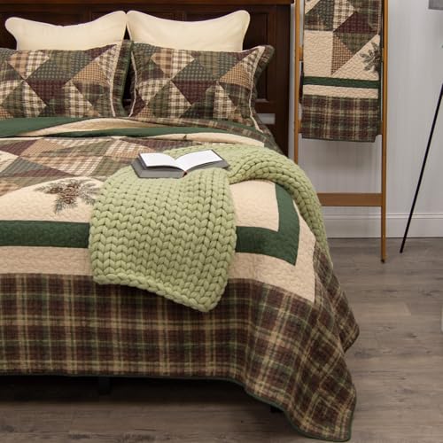 Donna Sharp Pine Star Pieced Embroidered Cotton Quilted Bedding Set - 3-Piece King Size Quilt Set - Includes 1 Quilt and 2 Pillow Shams - Machine Washable - Perfect for Rustic Decor Donna Sharp