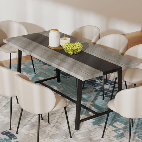 HOMCOM Industrial Dining Table for 8 People, 70.9" Long Rectangular Kitchen Table with Large Tabletop and Steel Legs for Dining Room, Distressed Gray HOMCOM