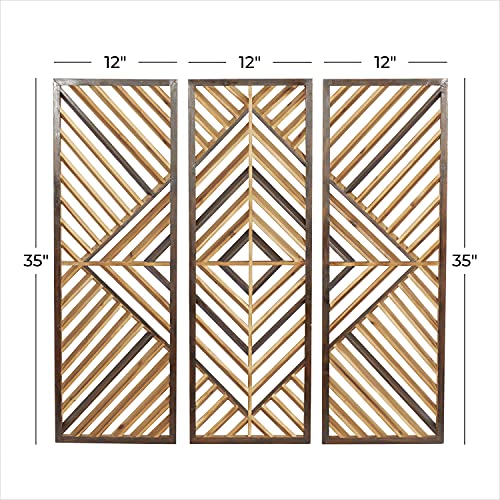 Deco 79 Wood Geometric Home Wall Decor Slatted Wood Design Wall Sculpture, Set of 3 Wall Art 12"W, 35"H, Brown Deco 79
