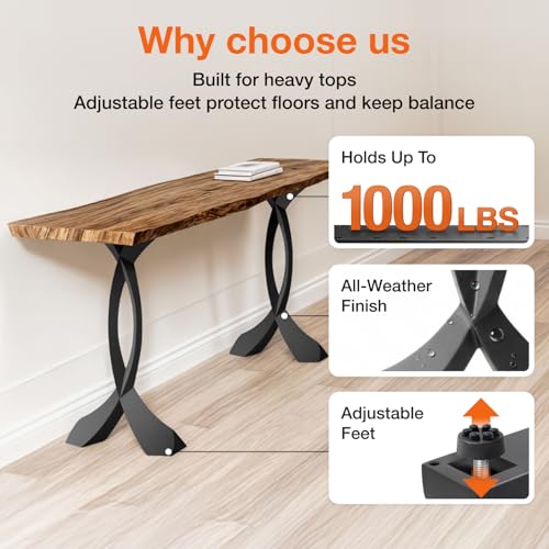 Flowyline 28" H 207 Curva Handcrafted Black Metal Table Legs and Bases for Console Tables | Steel Desk Legs | Rust-Resistant, Adjustable Furniture Legs | DIY Mid-Century Modern | Indoor/Outdoor Flowyline