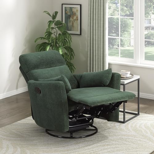 Lexicon Modern Swivel Glider Recliner Chair - Quiet 360 Swivel Chair, Durable Microfiber Upholstered, 2 Pillows, Manual Reclining for Living Room, Small Spaces, Nursery, Apartment, Bedroom, Green