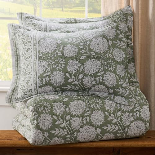 Levtex Home Adare Sage Reversible Full/Queen Comforter Set (90x94in) with 2 Pillow Shams (26x20in) - Floral Bedding - Sage and White - 100% Cotton Full/Queen Size Comforter Set - Soft, Pre-Washed Levtex Home