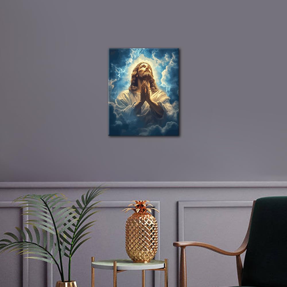 Paint by Number Kits Jesus Prayer Painting Kits for Adults DIY Number Painting for Adults Jesus Bathed in Light Paint by Numbers on Canvas Stress Relief Activity Wall Decor Gift for Friends(40x50cm) TUMOVO