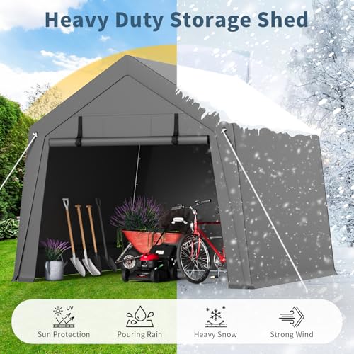 ChicCoutured 10x15FT Portable Outdoor Garage, Waterproof & UV-Resistant Portable Storage Shed with 2 Roll-Up Doors, Carport Tent for Motorcycle, Bike, and Tools ChicCoutured