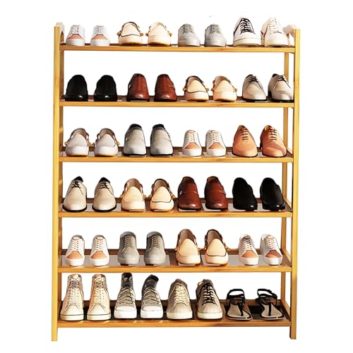 RESTSUKO 6-Tier Free Standing Shoe Racks, Bamboo Wood Shoe Rack for Entryway & Closet, Holds up to 24 Pairs of Shoes RESTSUKO
