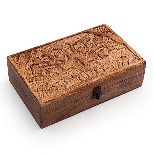 Great Birthday Gifts Handmade Decorative Wooden Jewelry Box Tree Of Life Carving Jewelry Organizer Keepsake Box Treasure Chest Trinket Holder Watch Box Storage Lock Box Housewarming The Great Indian Bazaar